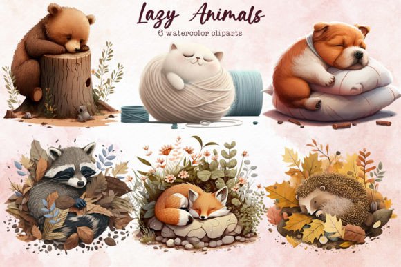 Download Watercolor Lazy Animals Cliparts - Watercolor lazy animals cliparts Collection
